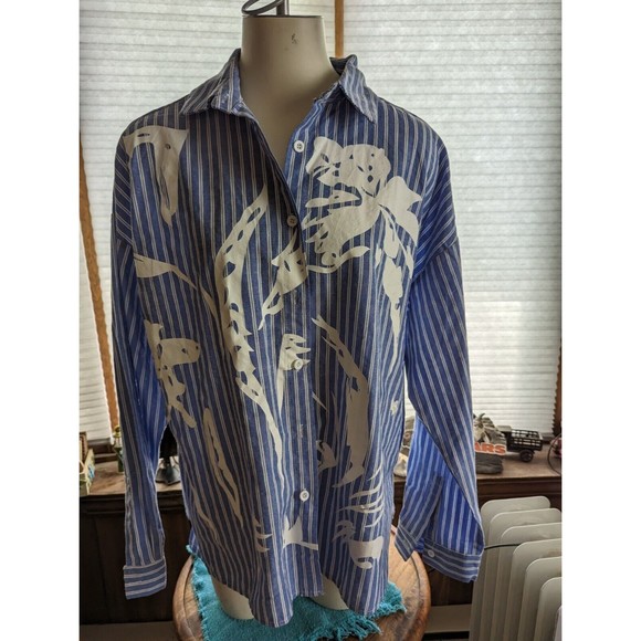 FHQ Collection Blue Striped LS Btn Down Sz 16 - Picture 2 of 5